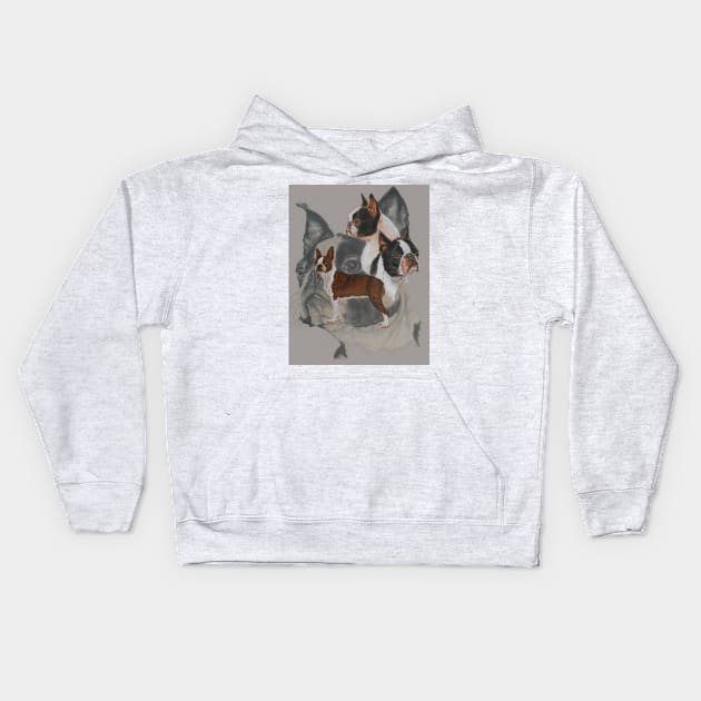 Boston Terrier Medley Kids Hoodie by BarbBarcikKeith